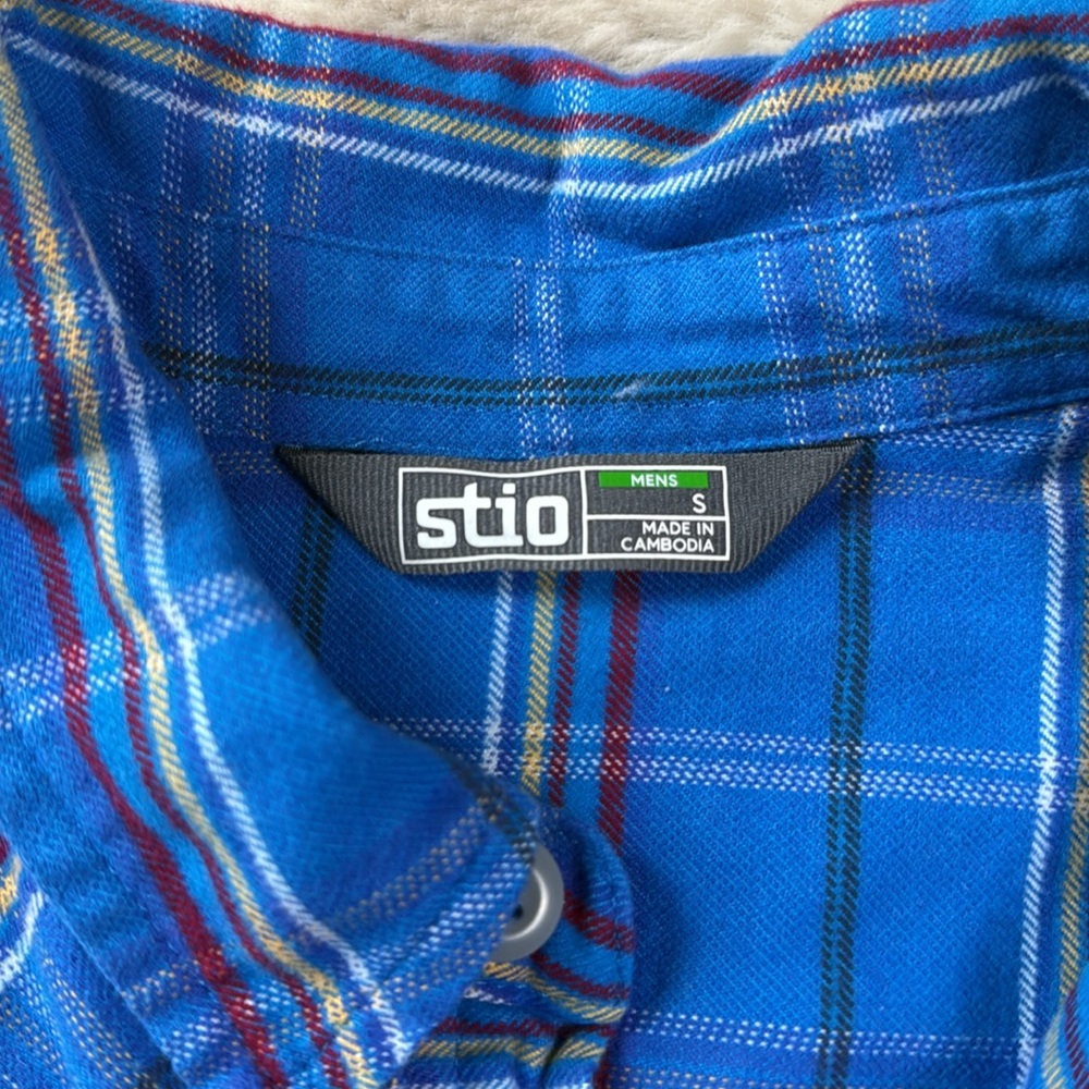 Stio Junction Midweight Flannel Shirt Plaid Small Organic Cotton Blue - Picture 6 of 12